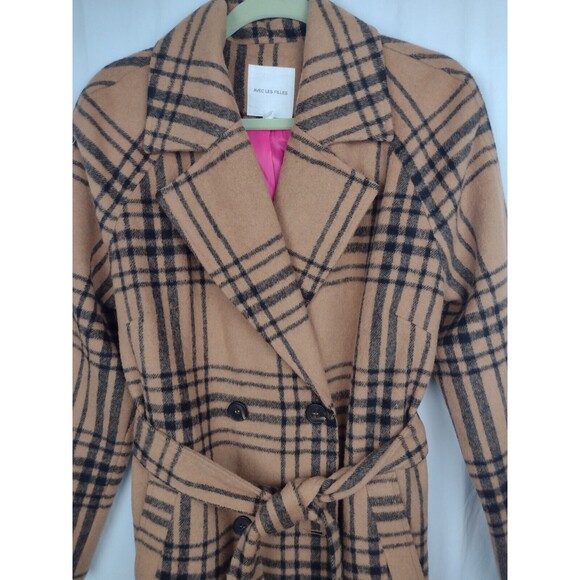 Avec Les Filles Plaid Double Breasted Coat Windowpane Tan and Black Size Large - Picture 4 of 11